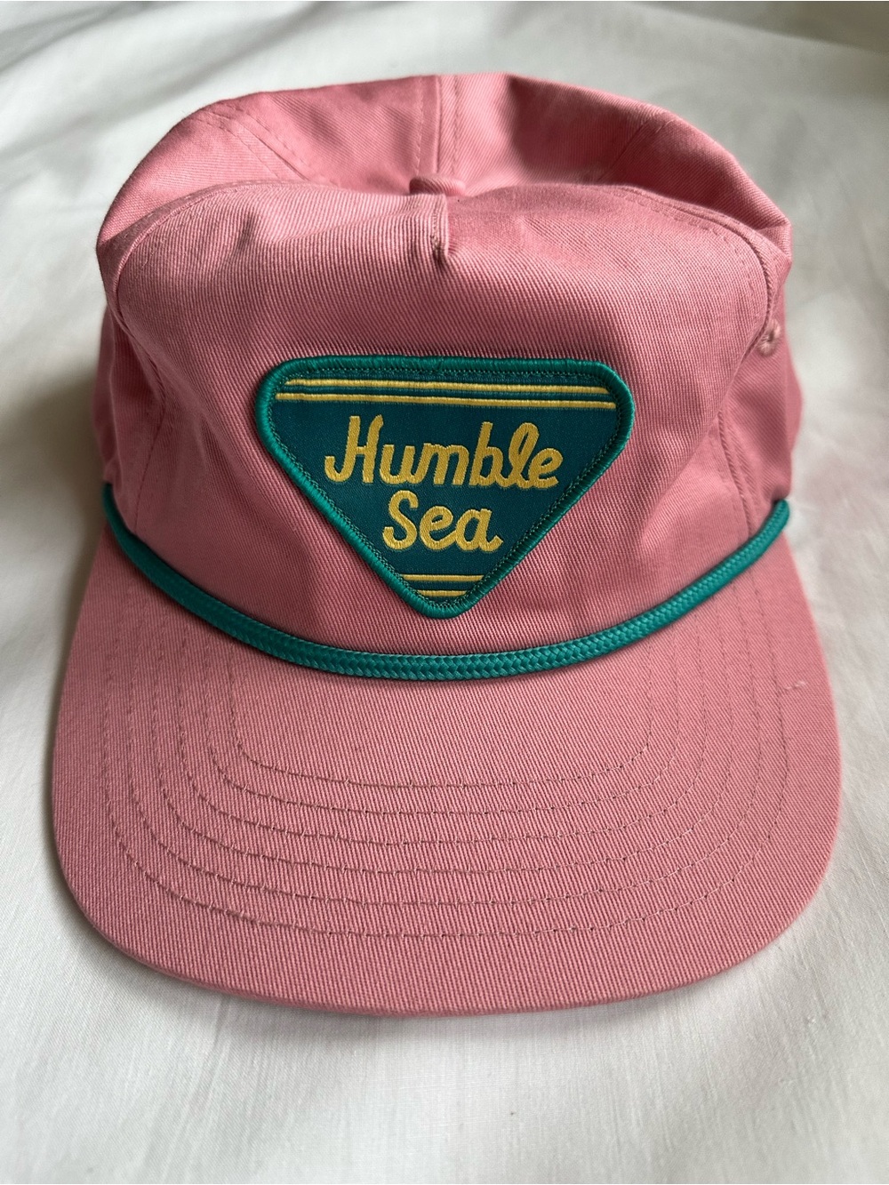 Mens Relaxed Flat Bill Cap Teal Rope-Trim Pink Humble Sea Brewery College